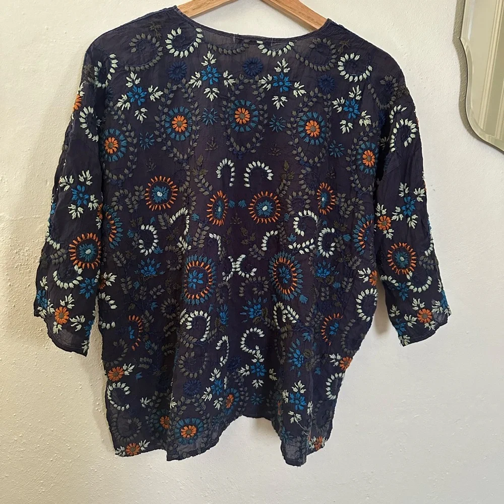 Johnny Was Blouse Top Navy XS Oversized - Picture 2 of 5